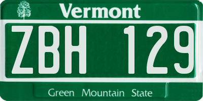 VT license plate ZBH129