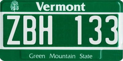 VT license plate ZBH133