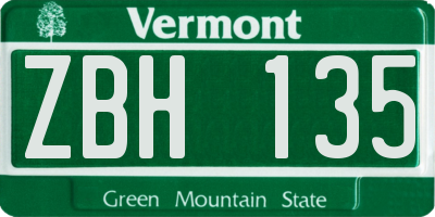 VT license plate ZBH135