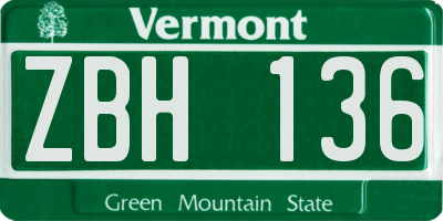 VT license plate ZBH136