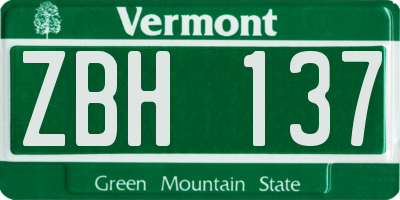 VT license plate ZBH137