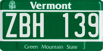 VT license plate ZBH139