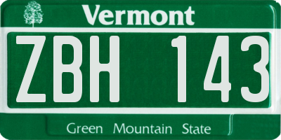VT license plate ZBH143