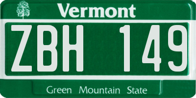 VT license plate ZBH149