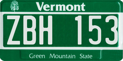 VT license plate ZBH153