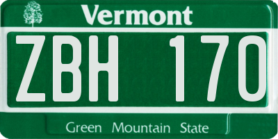 VT license plate ZBH170