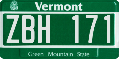 VT license plate ZBH171