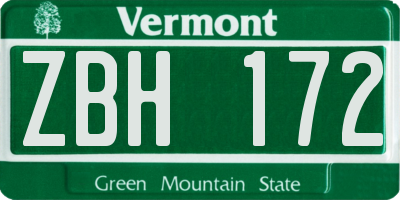 VT license plate ZBH172
