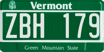 VT license plate ZBH179