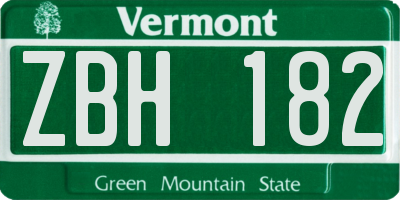 VT license plate ZBH182