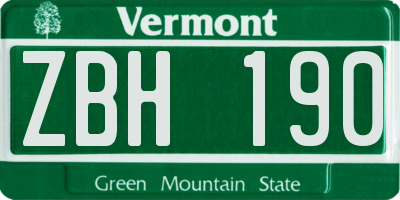 VT license plate ZBH190