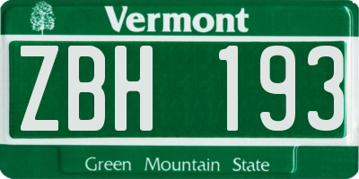 VT license plate ZBH193