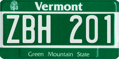 VT license plate ZBH201