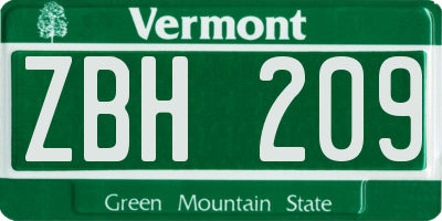VT license plate ZBH209