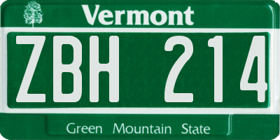 VT license plate ZBH214