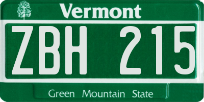 VT license plate ZBH215