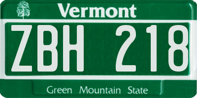 VT license plate ZBH218