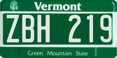 VT license plate ZBH219