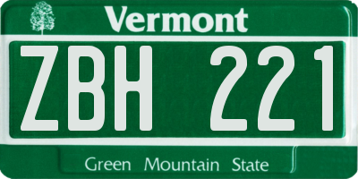 VT license plate ZBH221