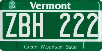 VT license plate ZBH222