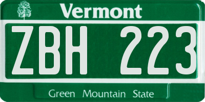 VT license plate ZBH223