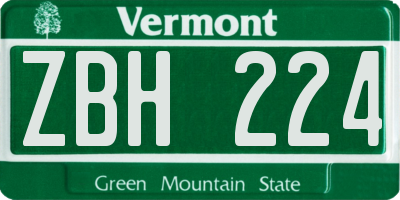 VT license plate ZBH224