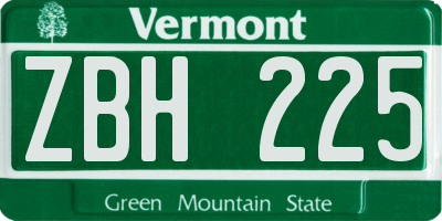 VT license plate ZBH225
