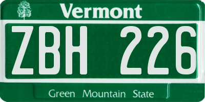 VT license plate ZBH226