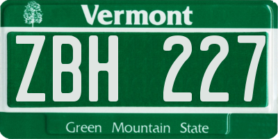 VT license plate ZBH227