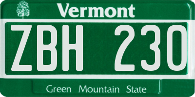 VT license plate ZBH230