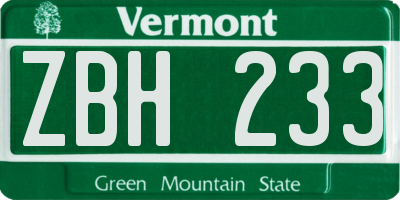 VT license plate ZBH233