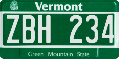 VT license plate ZBH234