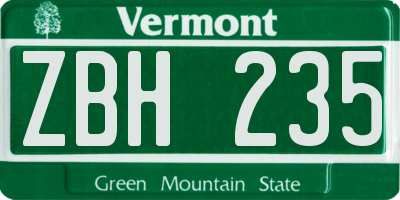 VT license plate ZBH235