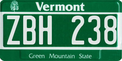 VT license plate ZBH238