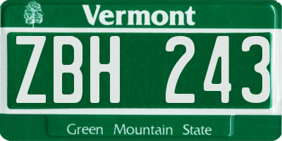 VT license plate ZBH243
