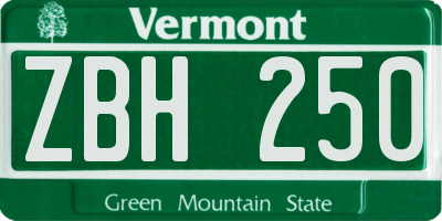VT license plate ZBH250