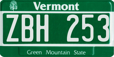 VT license plate ZBH253