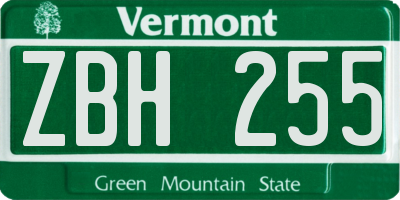 VT license plate ZBH255