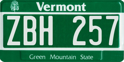 VT license plate ZBH257