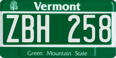 VT license plate ZBH258