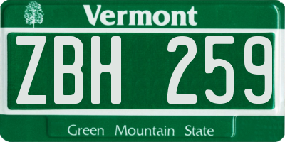 VT license plate ZBH259