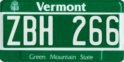 VT license plate ZBH266