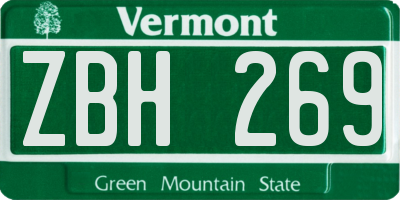 VT license plate ZBH269