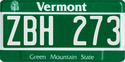 VT license plate ZBH273