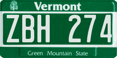 VT license plate ZBH274