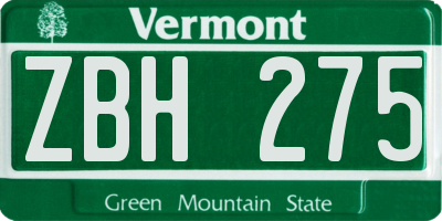 VT license plate ZBH275