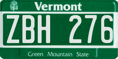 VT license plate ZBH276
