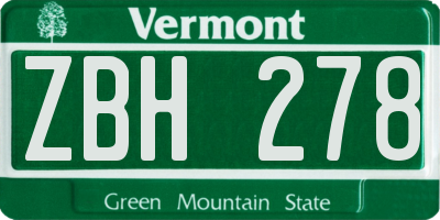 VT license plate ZBH278