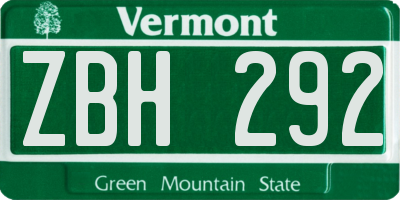 VT license plate ZBH292