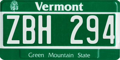VT license plate ZBH294
